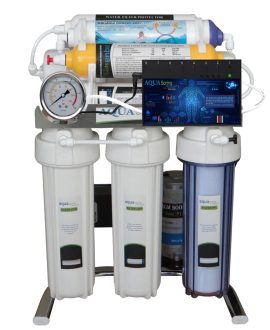 دستگاه تصفیه آب خانگی ۸ مرحله ای آکوآاسپرینگ هوشمند با روش اسمز معکوس مدل CHROME-BA8